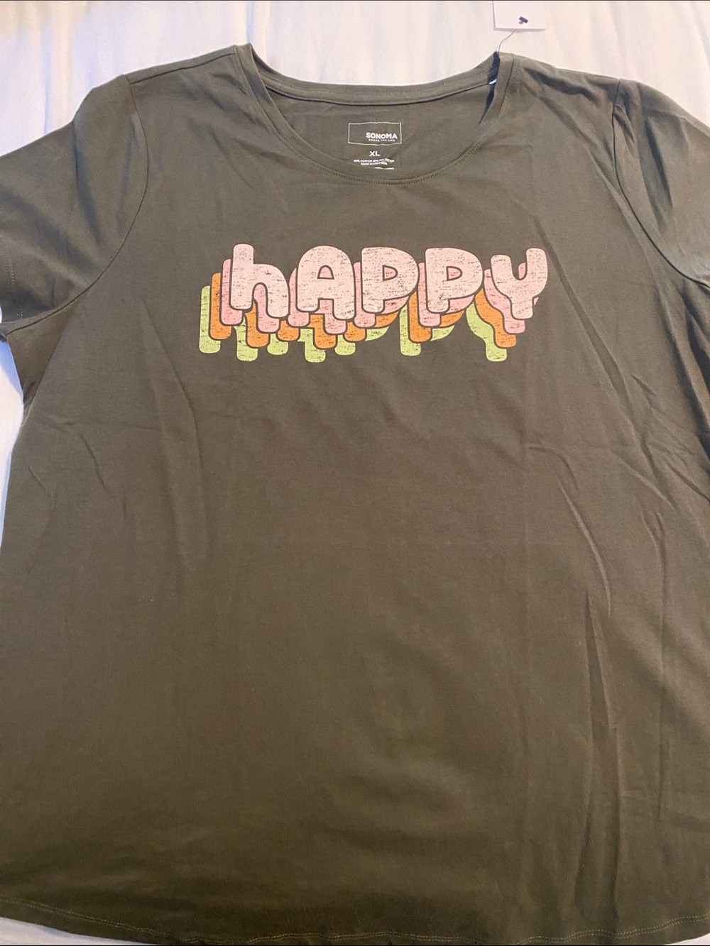 Sonoma Olive 'Happy' Graphic Tee with Multicolor Print